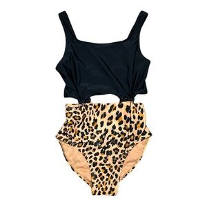 Art Class Black & Leopard Print One Piece Bathing Suit, Girls XL 14/16 Summer